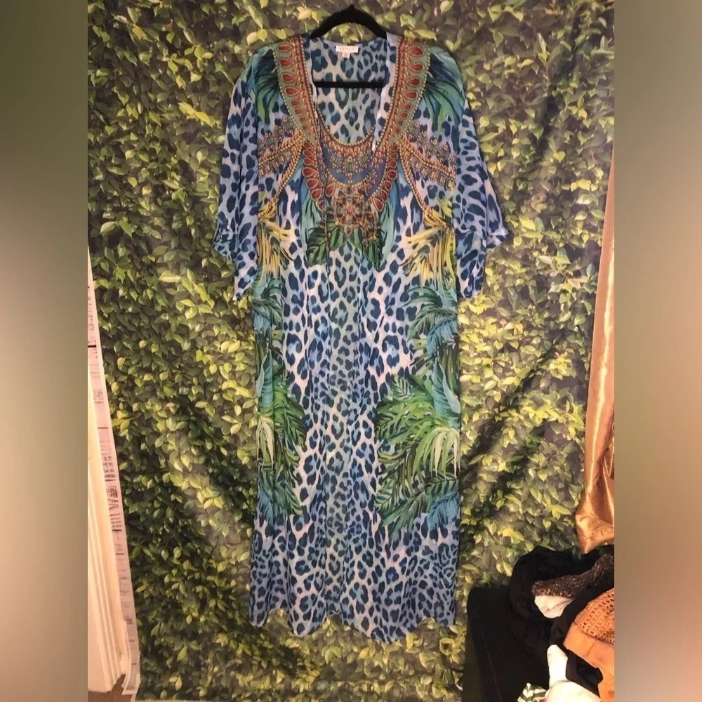 Vibrant Blue Animal Print Kaftan